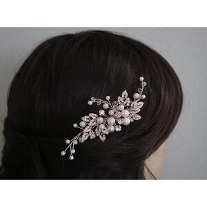 Rose Gold Crystal & Pearl Bridal Hair Comb